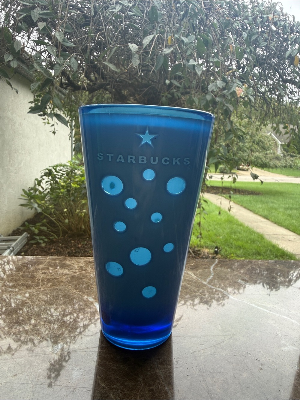 Starbucks Blue Glass Tumbler with Circular Cutouts